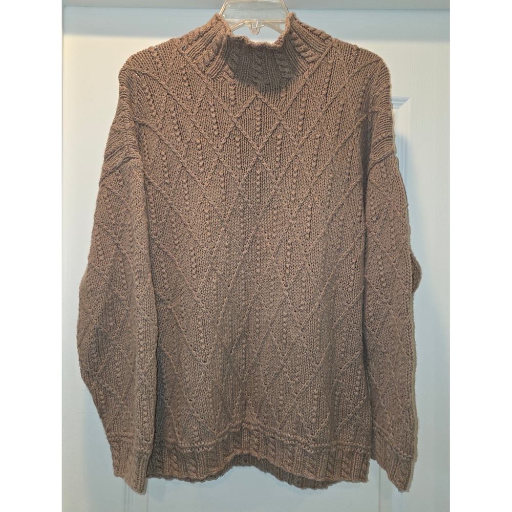 VTG Hunt Club Mens Mock‎ Roll Neck Diamond Knit Fisher Cotton Ramie Sweater Sz L